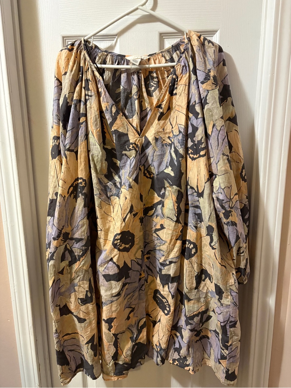 H&M Long Sleeve Floral V-Neck Dress in Peach, Lilac and Blue